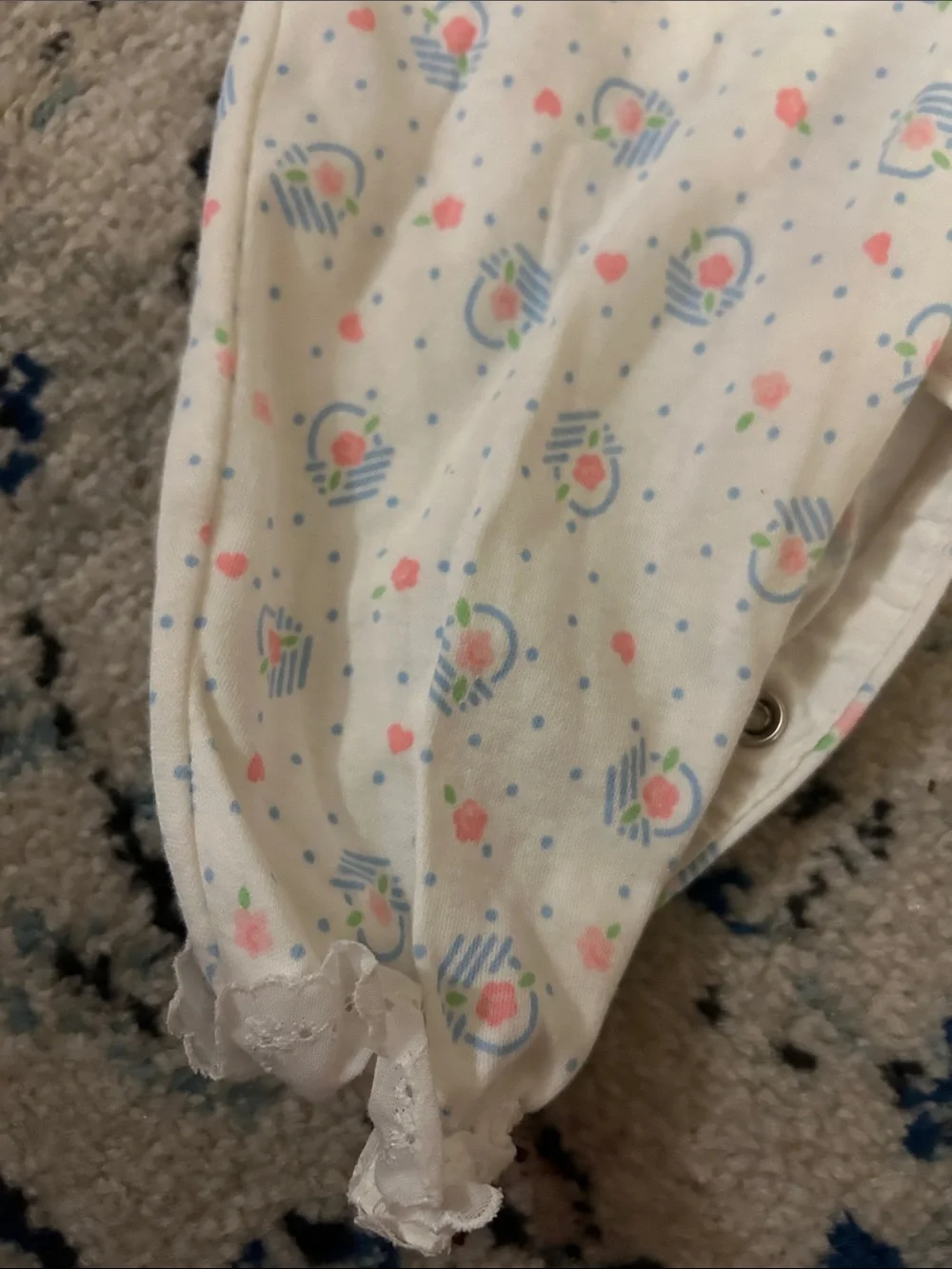 Vintage Carter's Pastel Floral Romper with Eyelet Lace Trim Size 6M